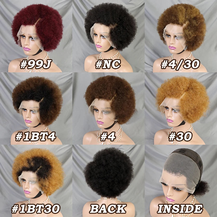 Afro Kinky Curly Lace Front Human Hair Afro Side Part Natural Hairline Glue less Short Wigs