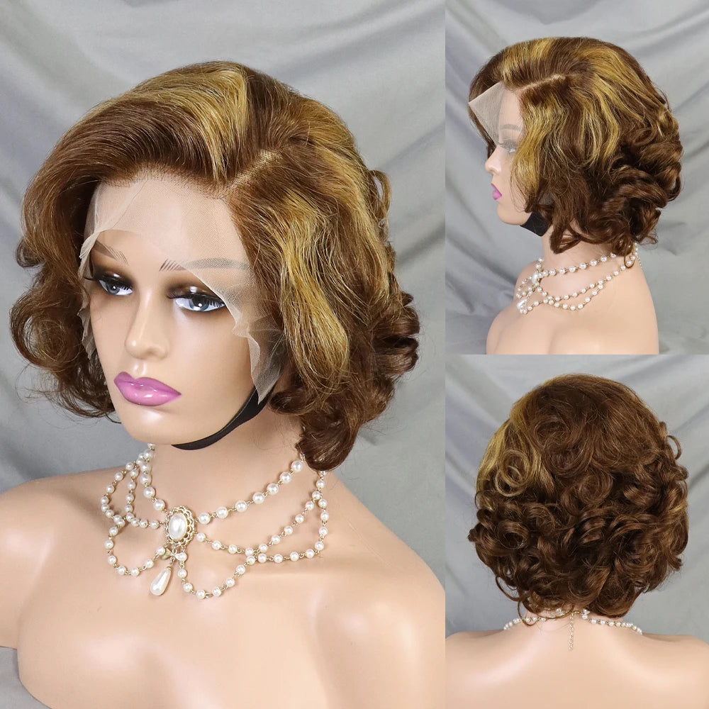 Pixie Cut Wig Short Bob Human Hair Transparent Lace Human Hair