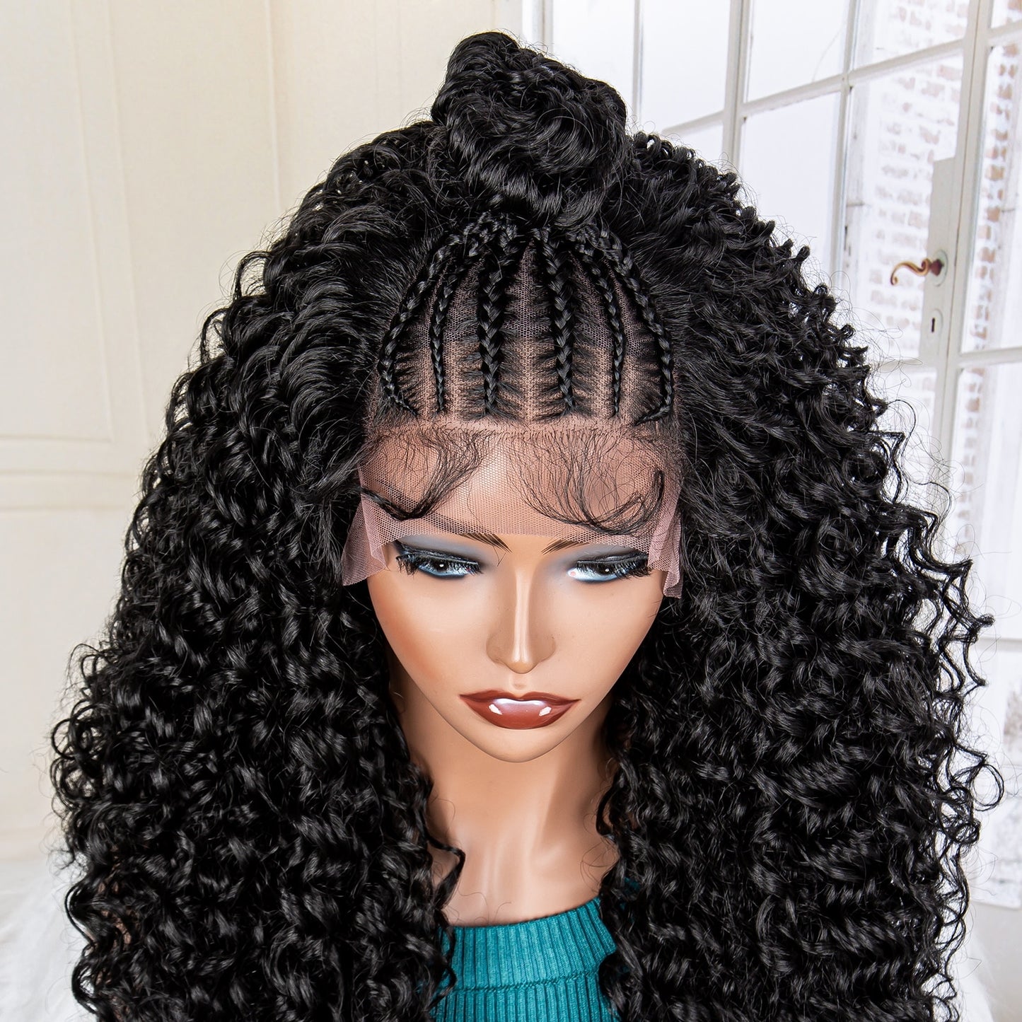 Synthetic Kinky Curly Wave Braided 13x4 Lace Frontal Wigs - Supreme Lush Hair