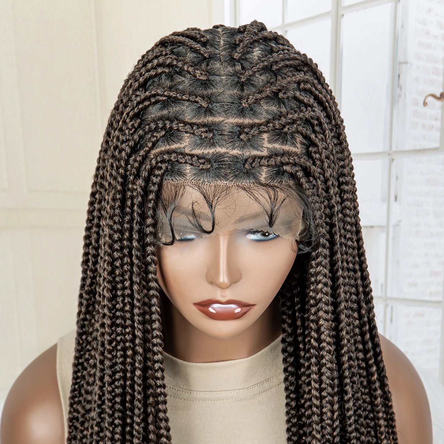 Synthetic Knotless Braided with Baby Hair Lace Frontal