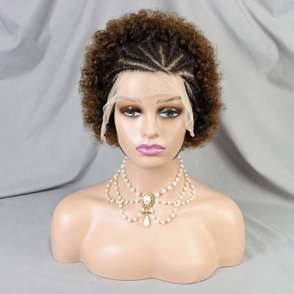 Afro Braided Hair 100% Brazilian Remy Hair 6 Inch Bouncy Curly Wig