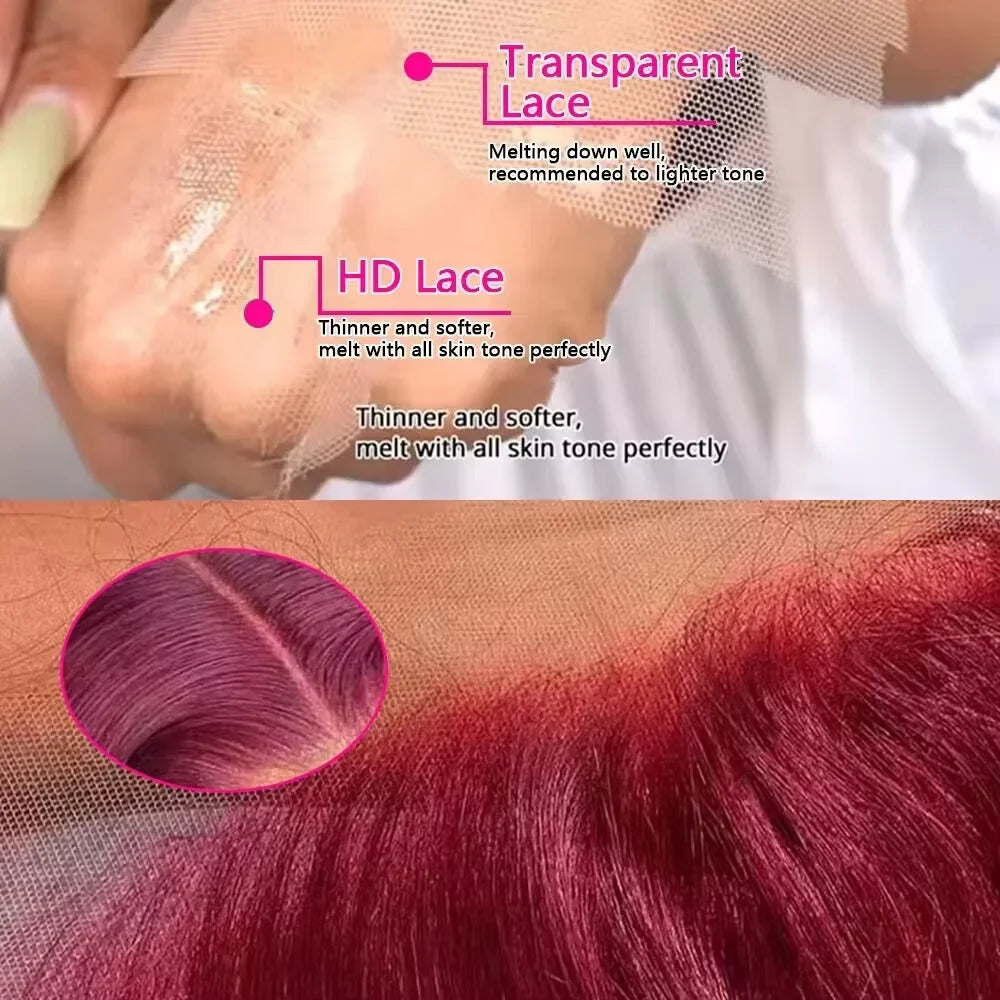 Transparent Full Frontal Lace Burgundy Straight Short Bob Human Hair Wigs