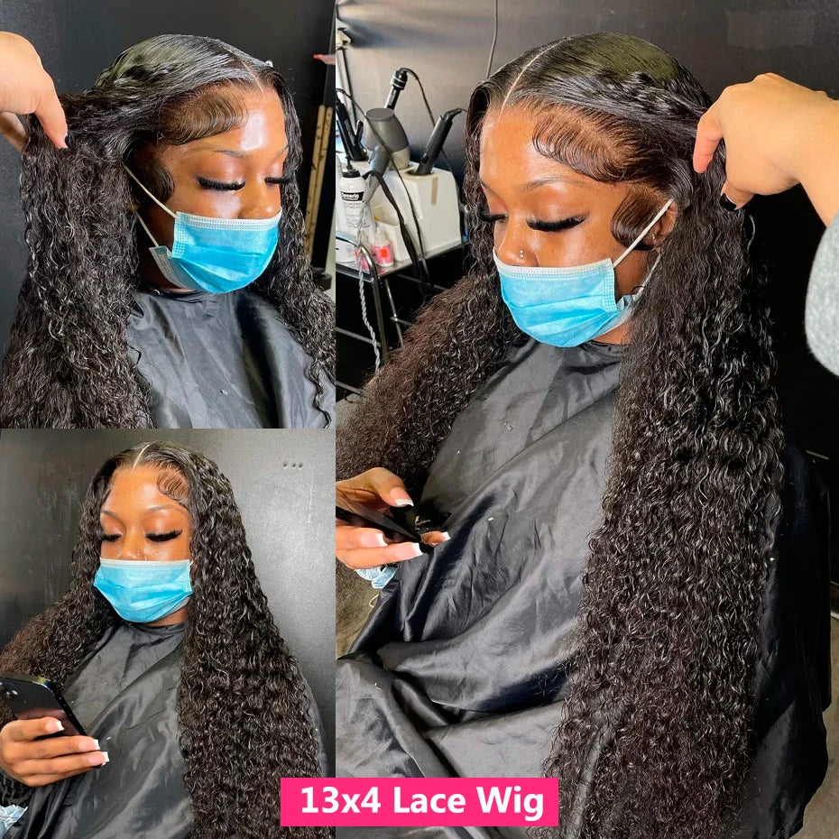Deep Wave Frontal Wig 13x4 Pre Plucked Curly Human Hair