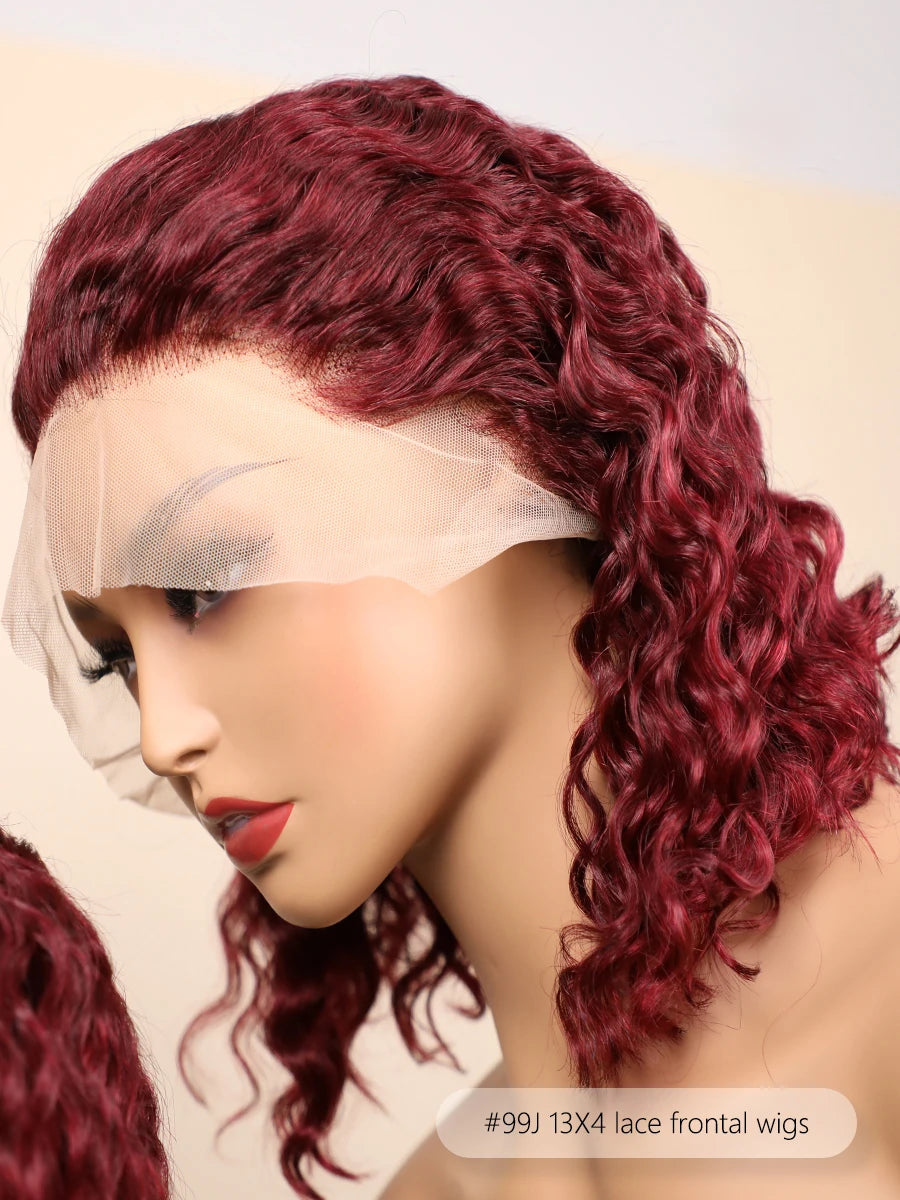 Pre Plucked Short Bob Transparent Water Wave Brazilian Remy Human Hair