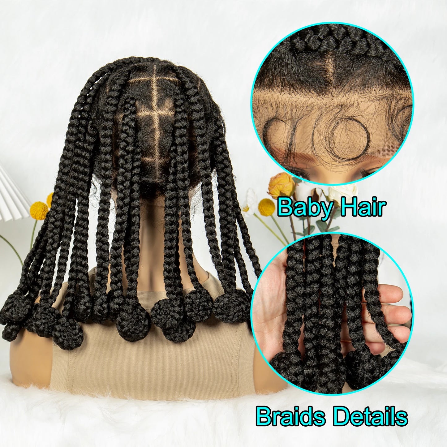 Full Lace Knotless Chunky Bantu Box Braided Wigs