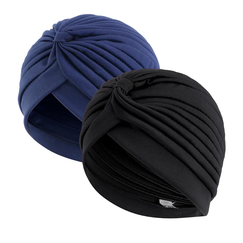 2pcs/lot Stretch Turbans Head Cover Twisted Pleated Headwrap Assorted Hair Cover Beanie Hats for Women Girls