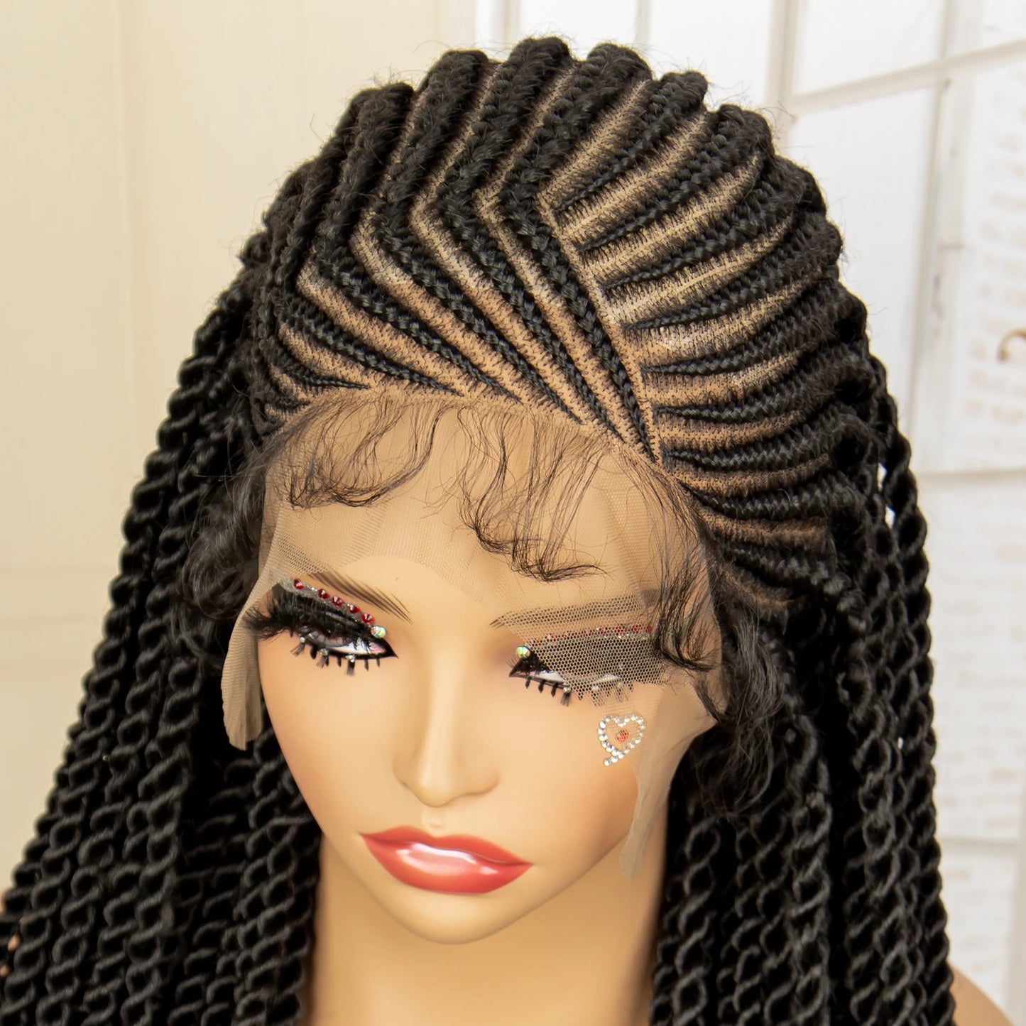 Full Lace Twist Braided 32 Inches Knotless Box Braided Cornrow Wigs with Baby Hair
