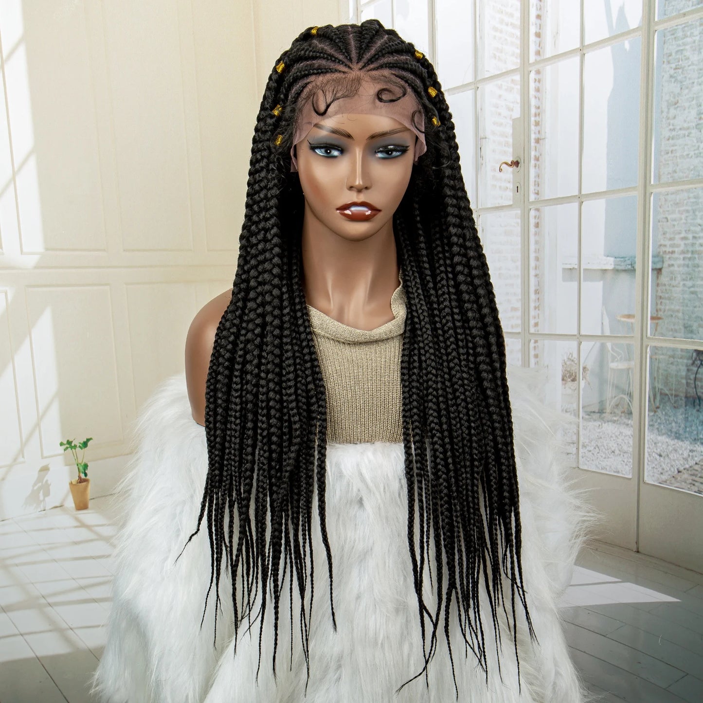 Knotless Cornrow Braids Lace Front Wigs 28 Inches Hair