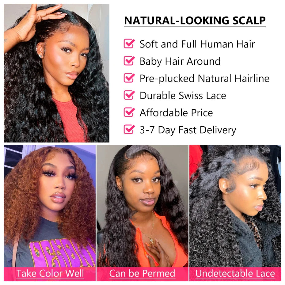 Deep Wave Frontal Wig 13x4 Pre Plucked Curly Human Hair