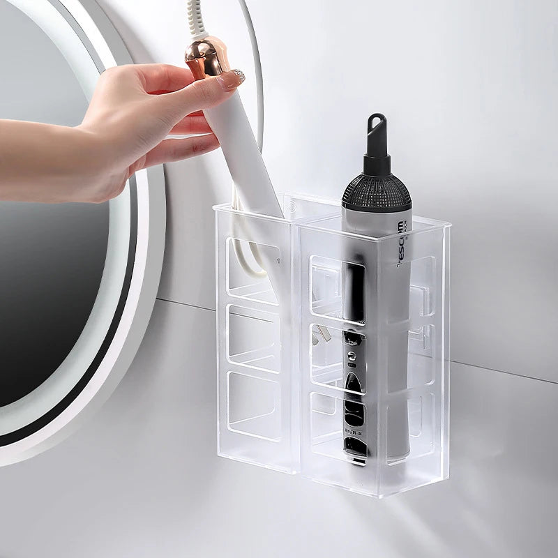 Wall Mounted Holder Hair Dryer Holders Hair Curler Stick Storage Box Hollow Bathroom Shelves Hairdressing Tools Organizer