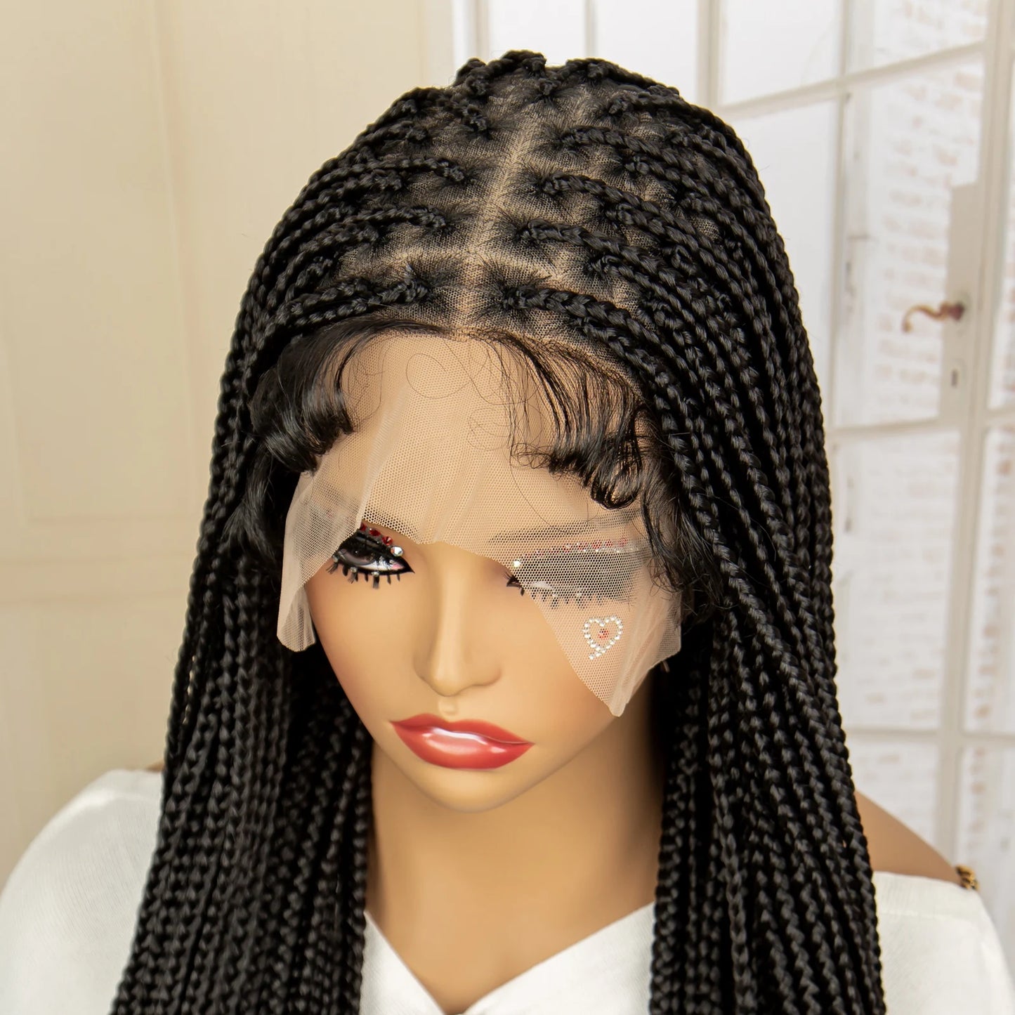 Full Lace Knotless Box Braided Wigs with Curly Ends 36 Inches Braids Wig