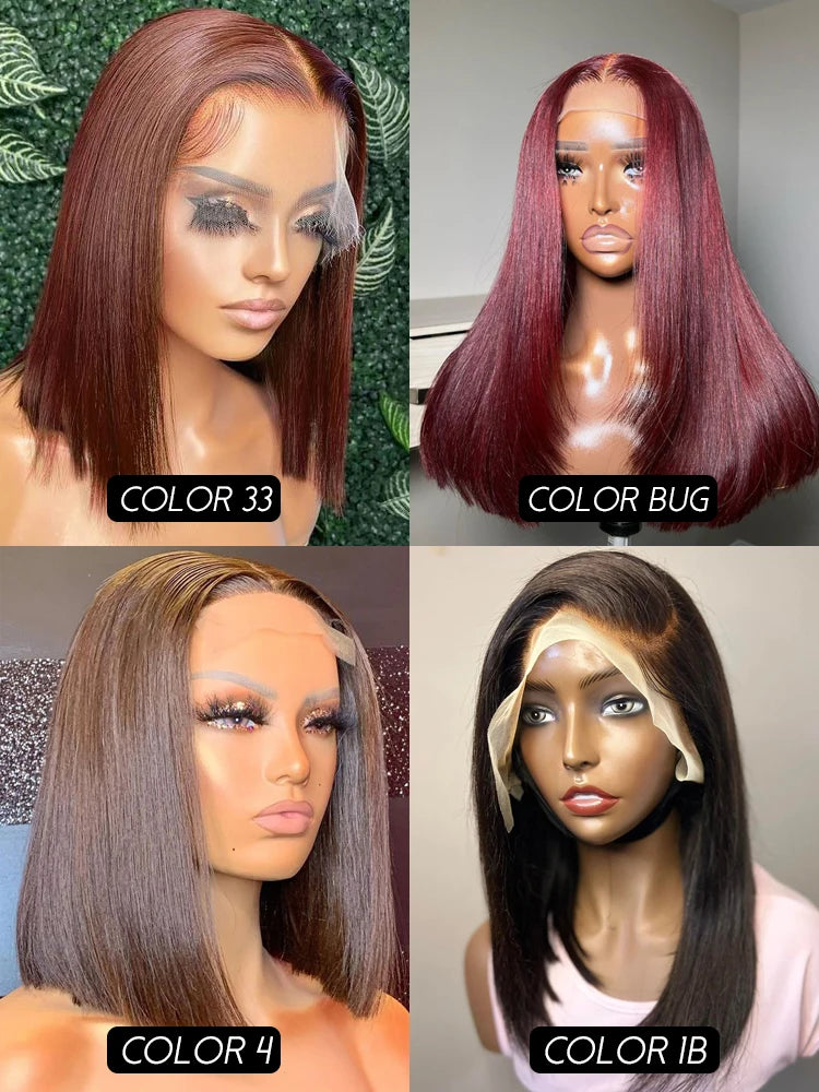 Transparent Lace Frontal Short Bob Wig Glue less Remy Straight Natural Hair