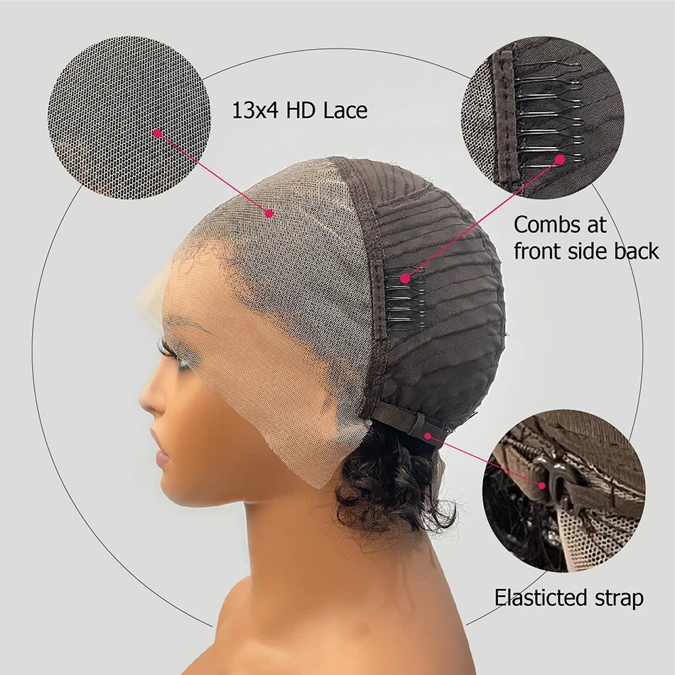Short Curly Lace Front Wigs 13X4 Pixie Cut Bob