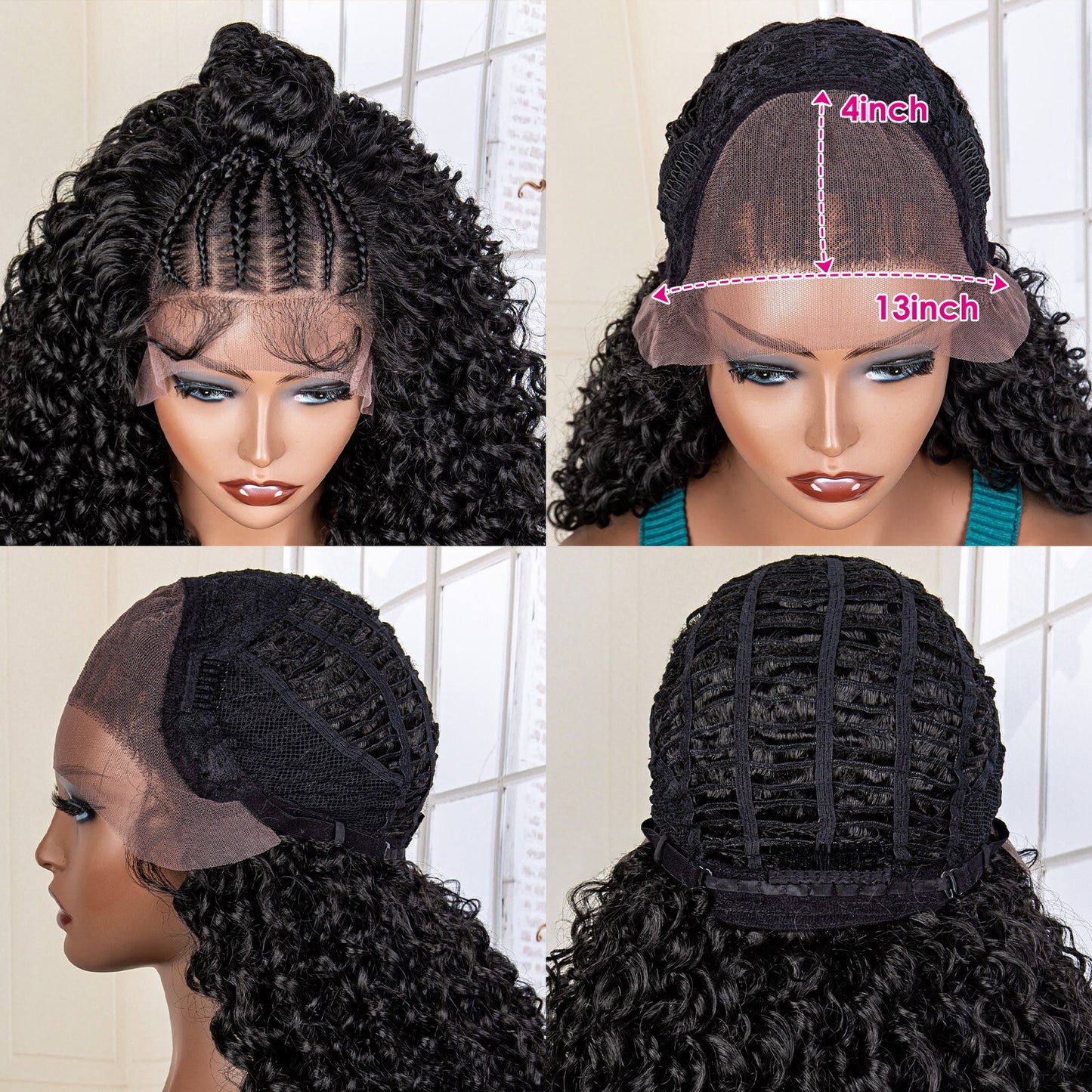 Synthetic Kinky Curly Wave Braided 13x4 Lace Frontal Wigs - Supreme Lush Hair