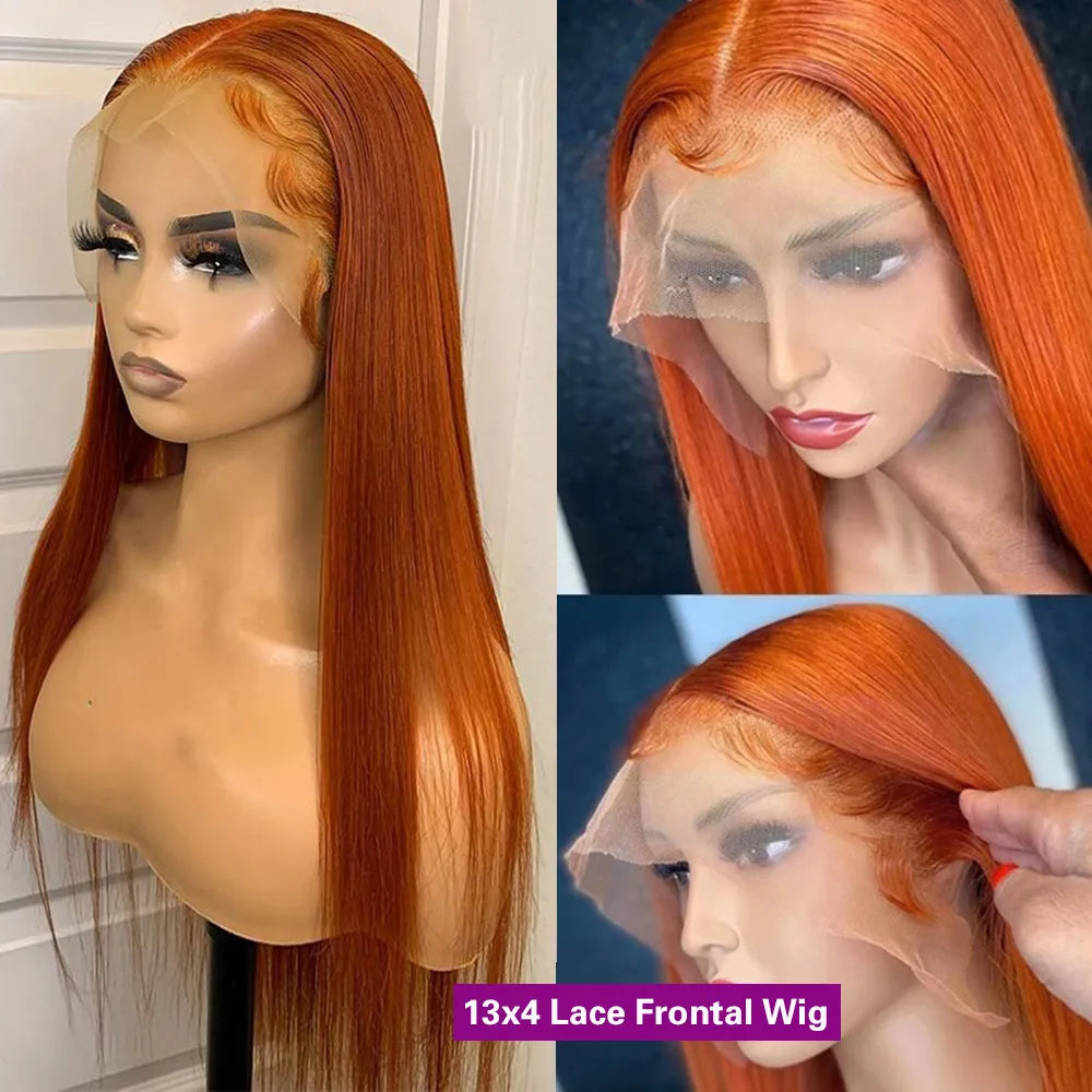 Ginger Orange 13x6 Lace Front Wigs Human Hair Bone Straight - Supreme Lush Hair