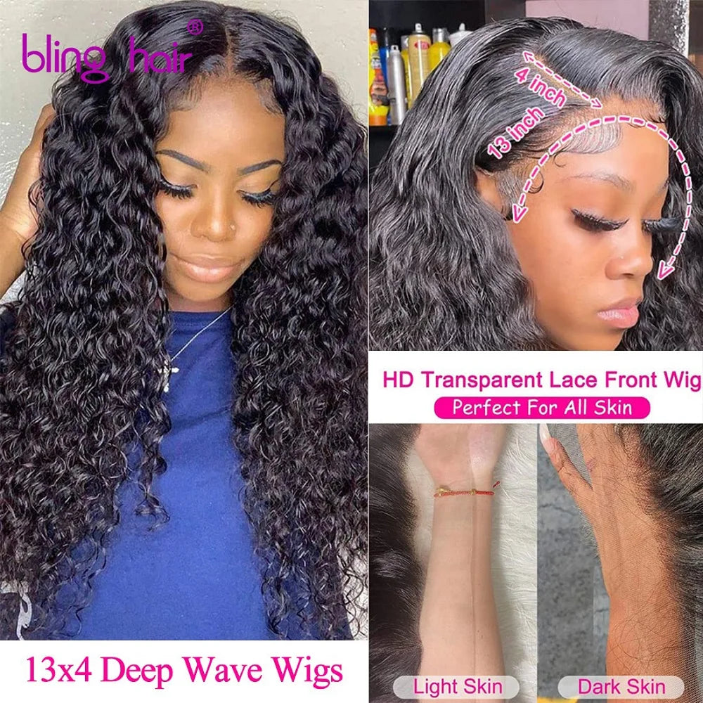 200 Density 36 Inches Deep Wave Wig 100% Human Hair Wigs 13x4 Transparent Lace Wig For Women Bling Remy 100% Wigs Human Hair
