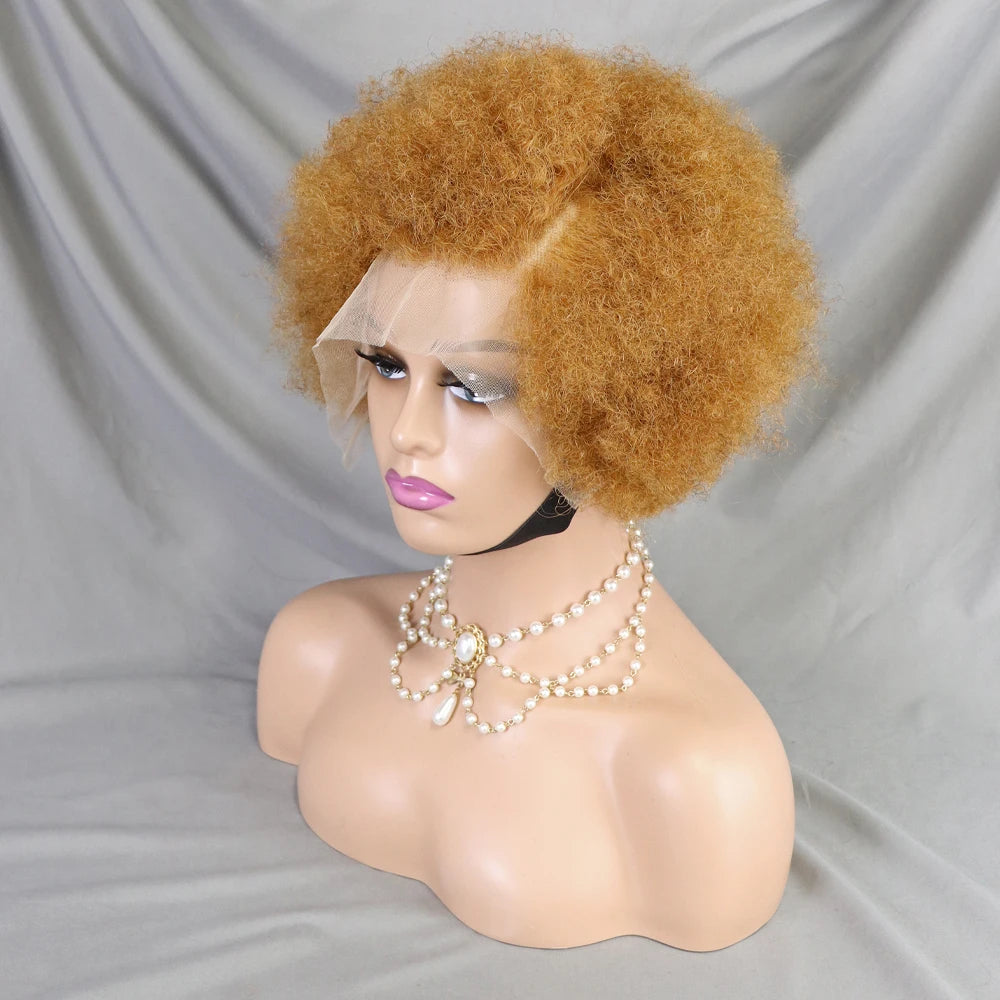 Afro Kinky Curly Lace Front Human Hair Afro Side Part Natural Hairline Glue less Short Wigs
