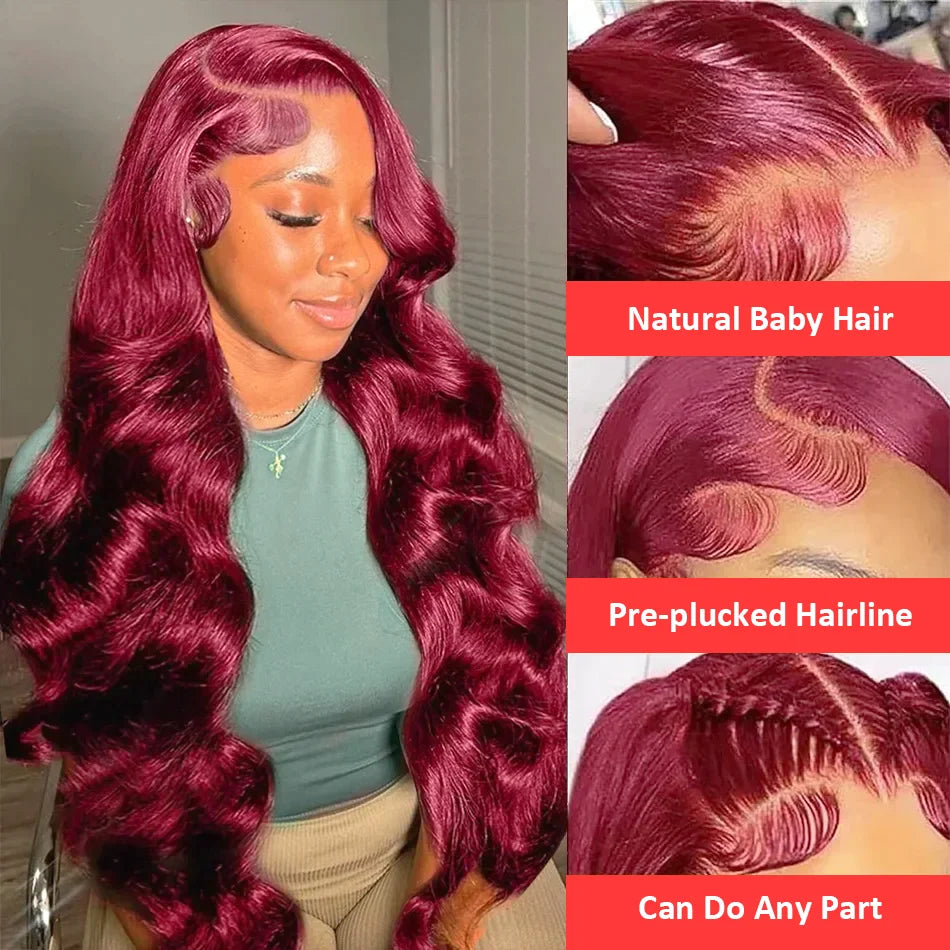 99J Burgundy Body Wave Wig 13x4 Lace Front Wig 13x6 Hd Lace Frontal Wig Human Hair Pre Plucked For Woman