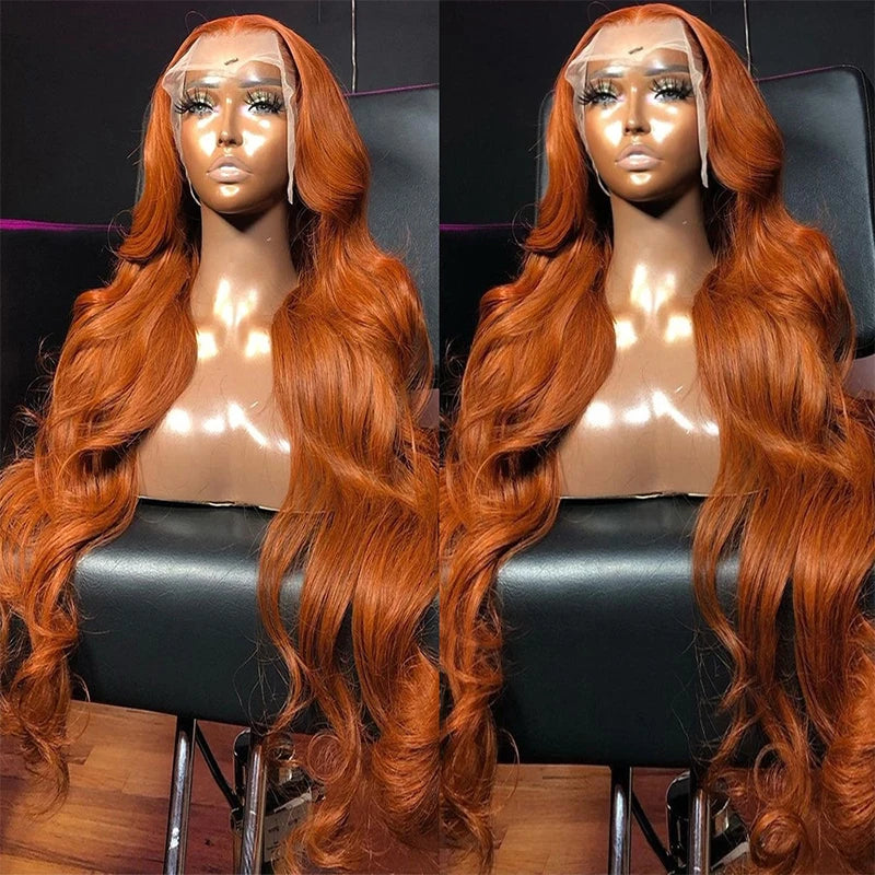 Body Wave Colored Lace Frontal Ginger Orange HD Lace Front Glueless Human Hair Wig