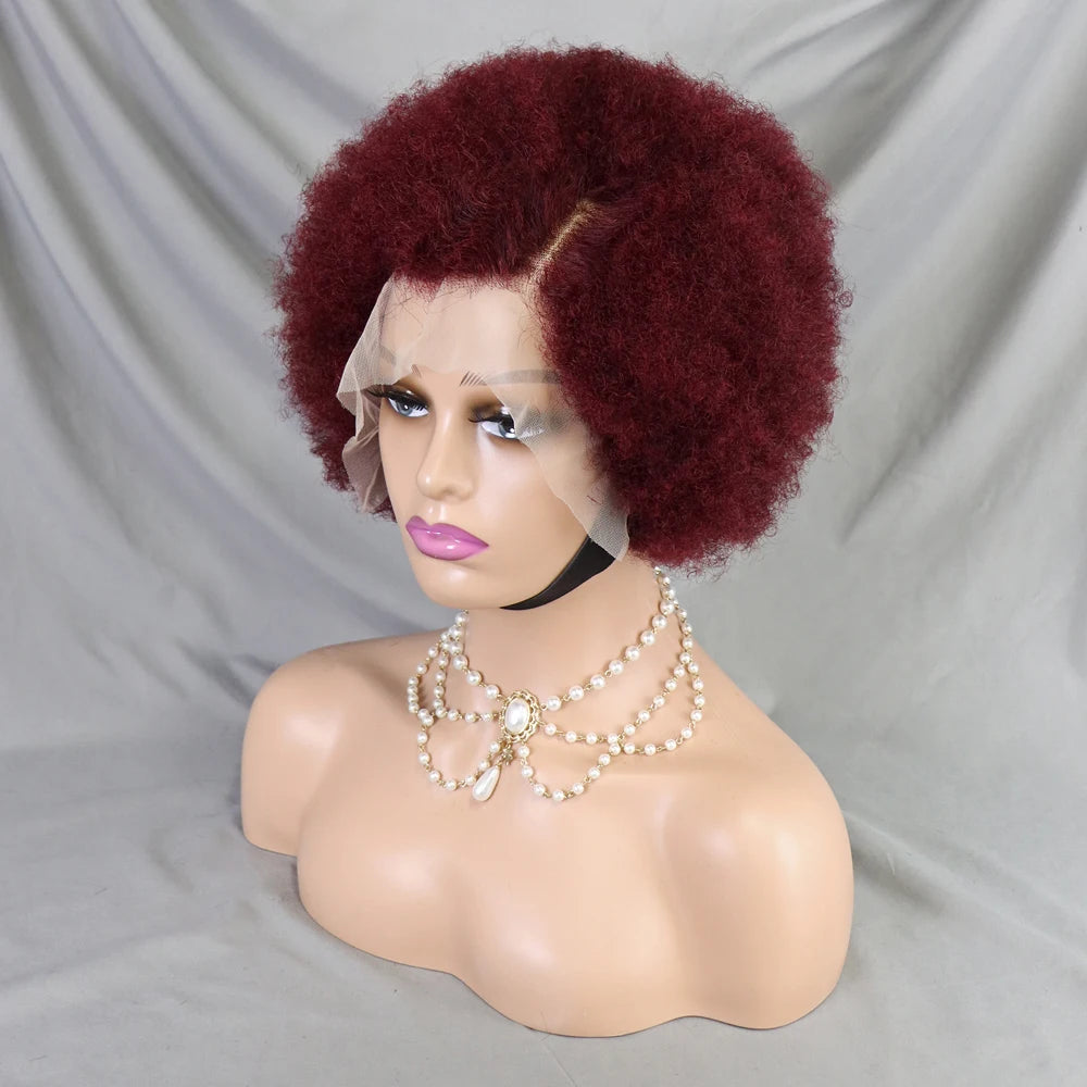 Afro Kinky Curly Lace Front Human Hair Afro Side Part Natural Hairline Glue less Short Wigs
