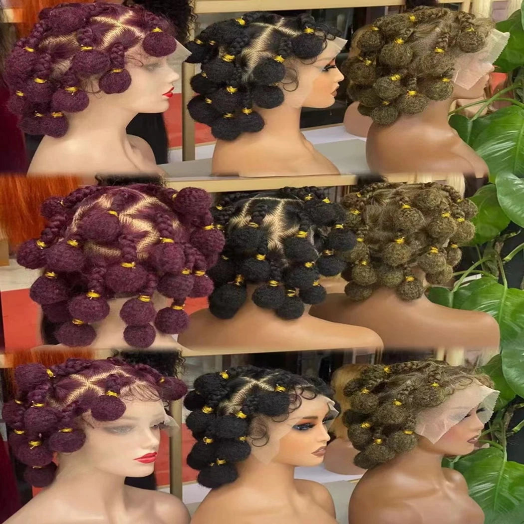 Short Bantu Braided Knotless Box Braided Synthetic Full Lace