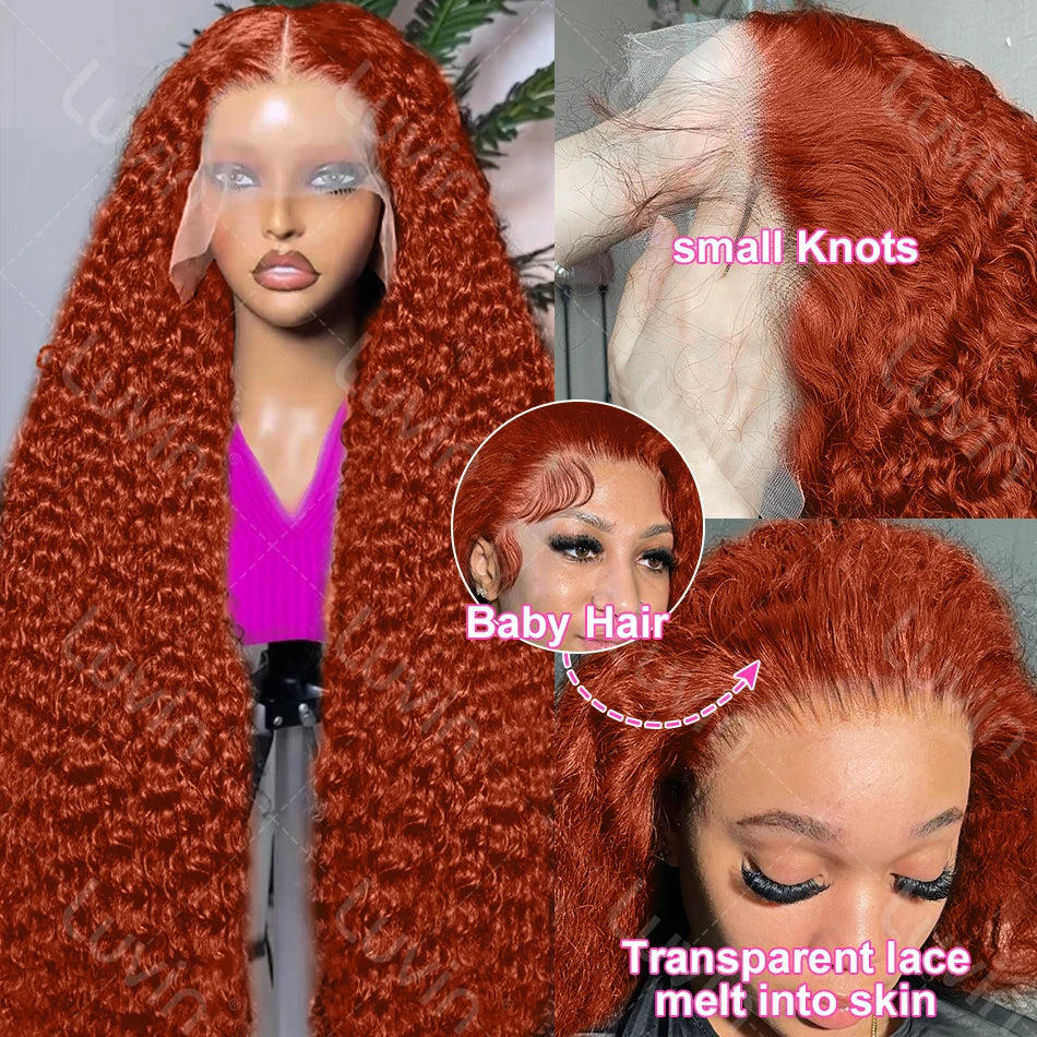 Luvin Ginger Orange Curly 13x6 Lace Front Wigs Transparent HD 30 36 inch Deep Wave 13x4 Human Hair Lace Frontal Wigs For Women