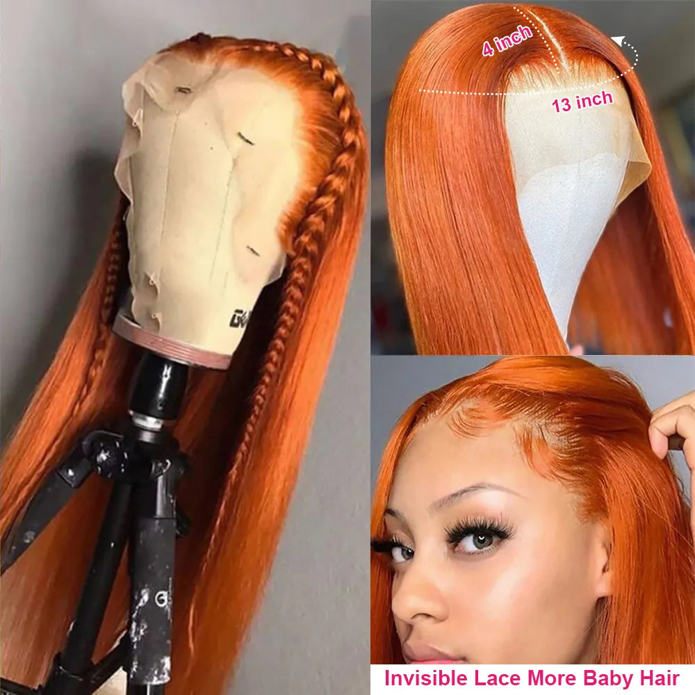 Ginger Orange 13x6 Lace Front Wigs Human Hair Bone Straight - Supreme Lush Hair
