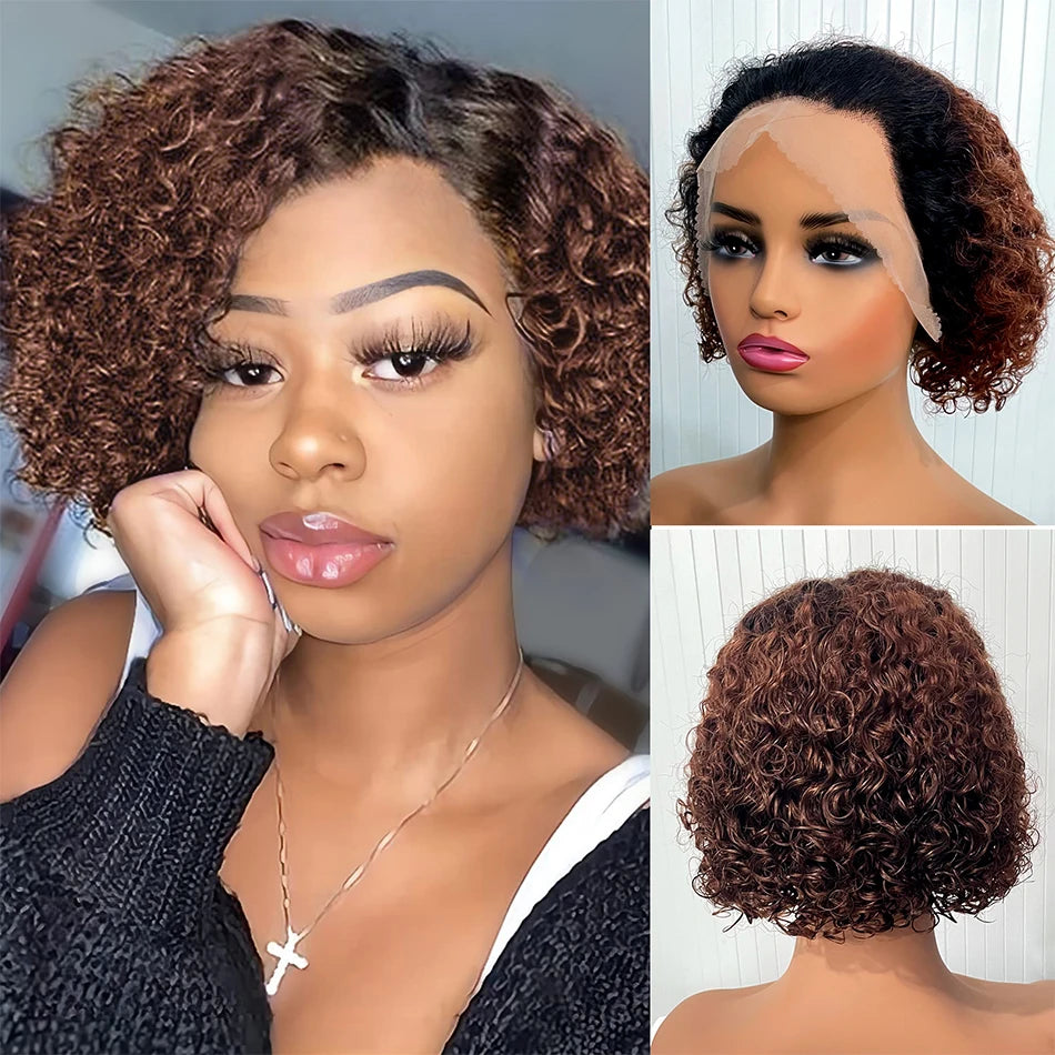 Short Curly Lace Front Wigs 13X4 Pixie Cut Bob