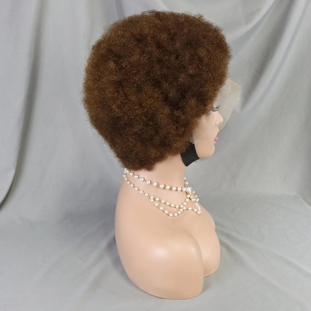 Afro Kinky Curly Lace Front Human Hair Afro Side Part Natural Hairline Glue less Short Wigs