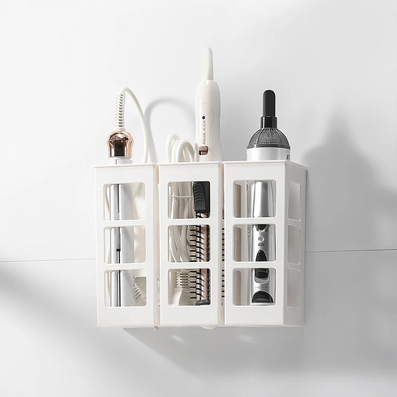 Wall Mounted Holder Hair Dryer Holders Hair Curler Stick Storage Box Hollow Bathroom Shelves Hairdressing Tools Organizer