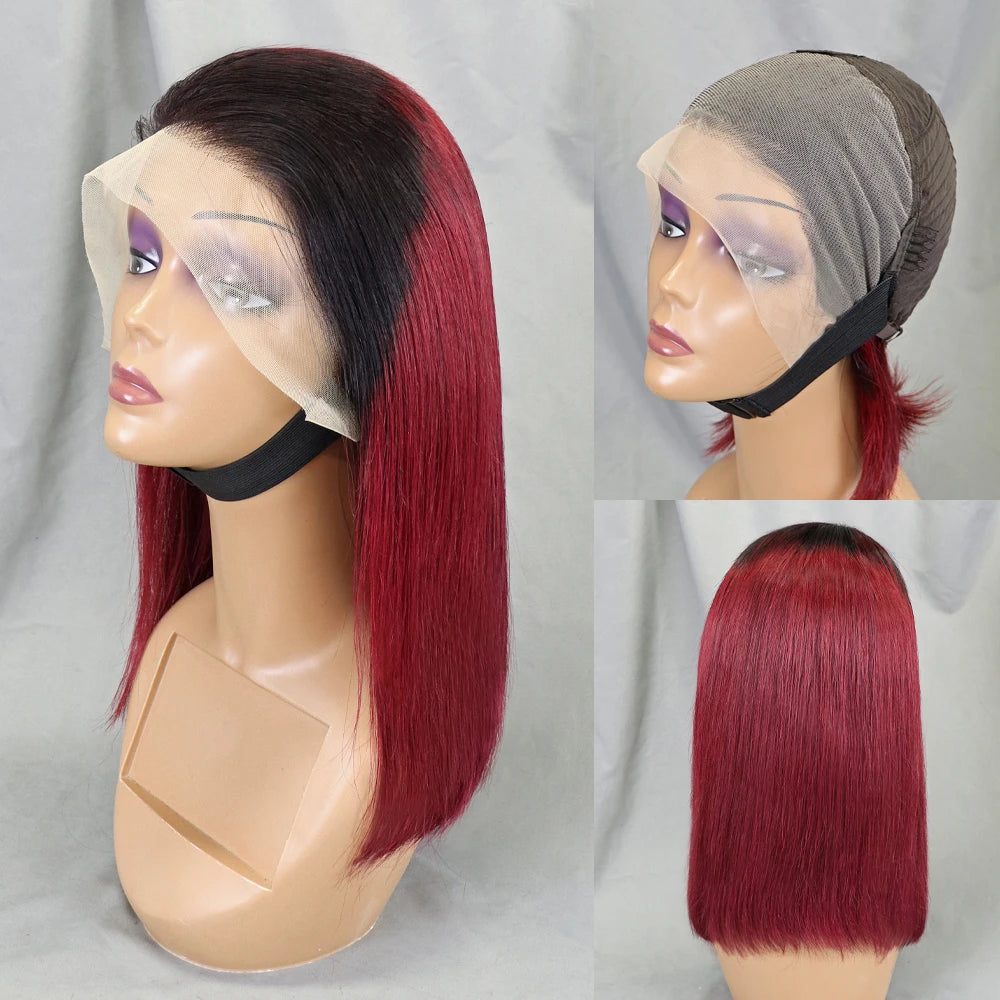 Bone Straight Lace Frontal Pre Plucked Brazilian Short Bob Remy Wig