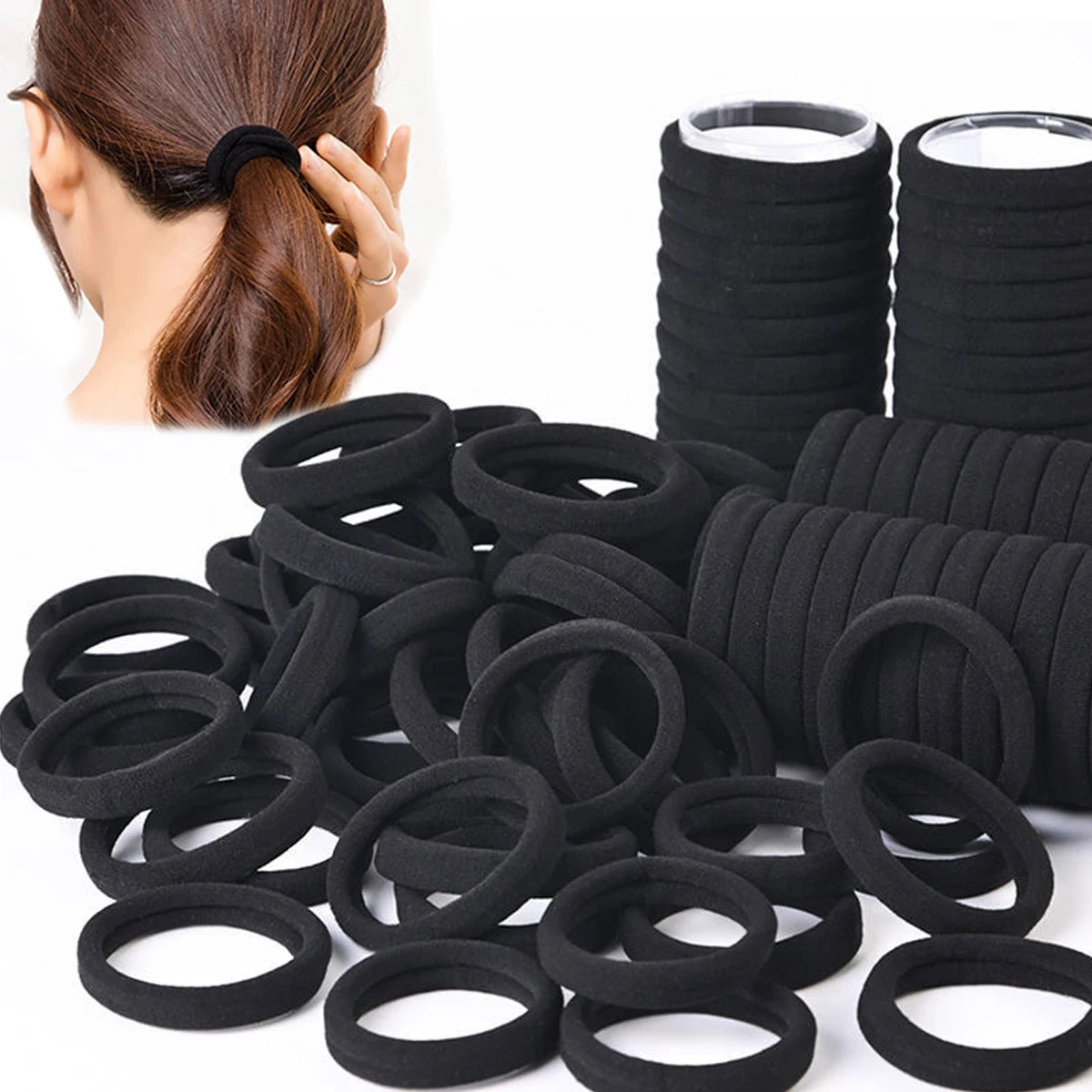 50/100pcs Black Hair Bands Hairband High Elastic Rubber Band Hair Ties Ponytail Holder Scrunchies