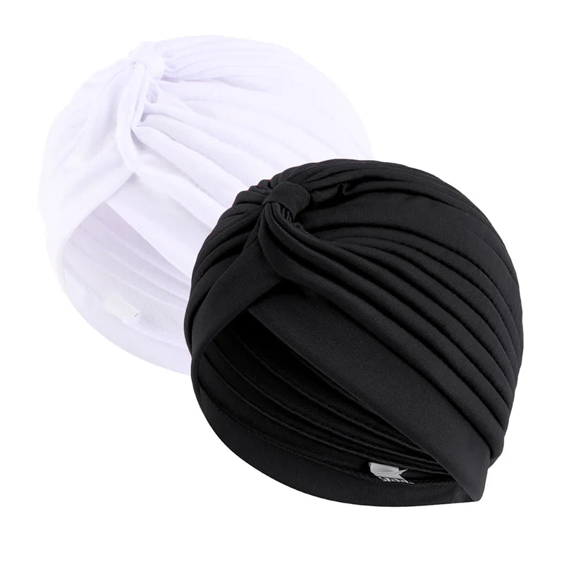 2pcs/lot Stretch Turbans Head Cover Twisted Pleated Headwrap Assorted Hair Cover Beanie Hats for Women Girls