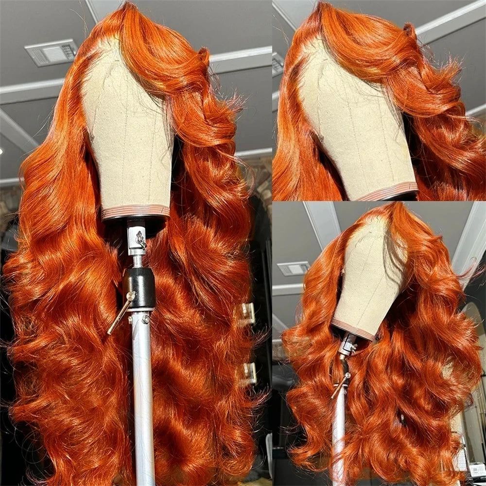 Body Wave Colored Lace Frontal Ginger Orange HD Lace Front Glueless Human Hair Wig