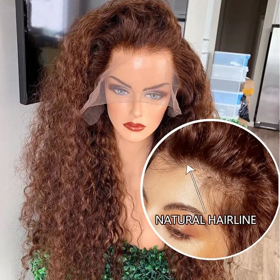 Brown Curly Lace Front Human Hair Wigs HD Transparent Deep Wave Brazilian Coloured Human Hair