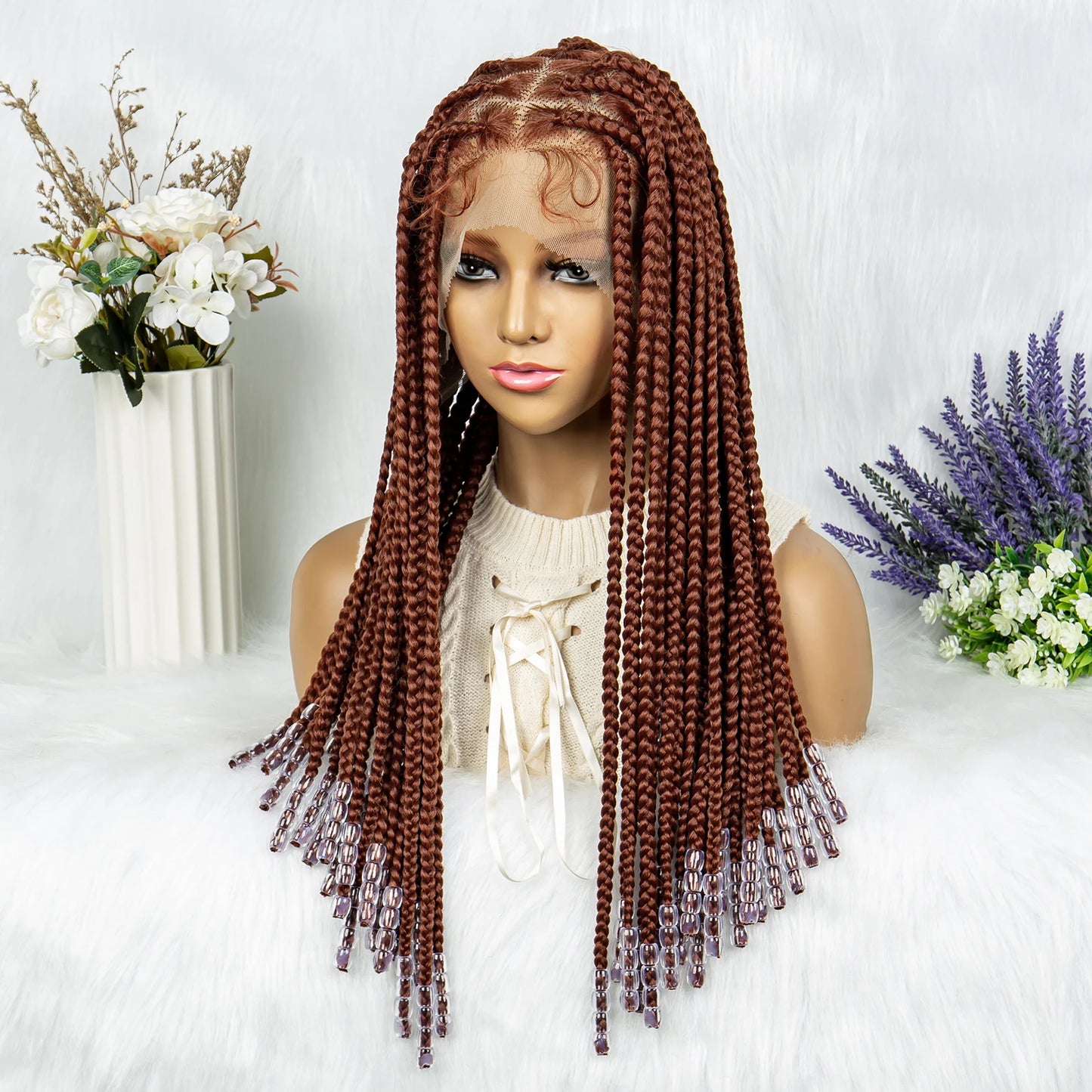 Lace Braided Crochet Knotless Box Cornrow With Beads