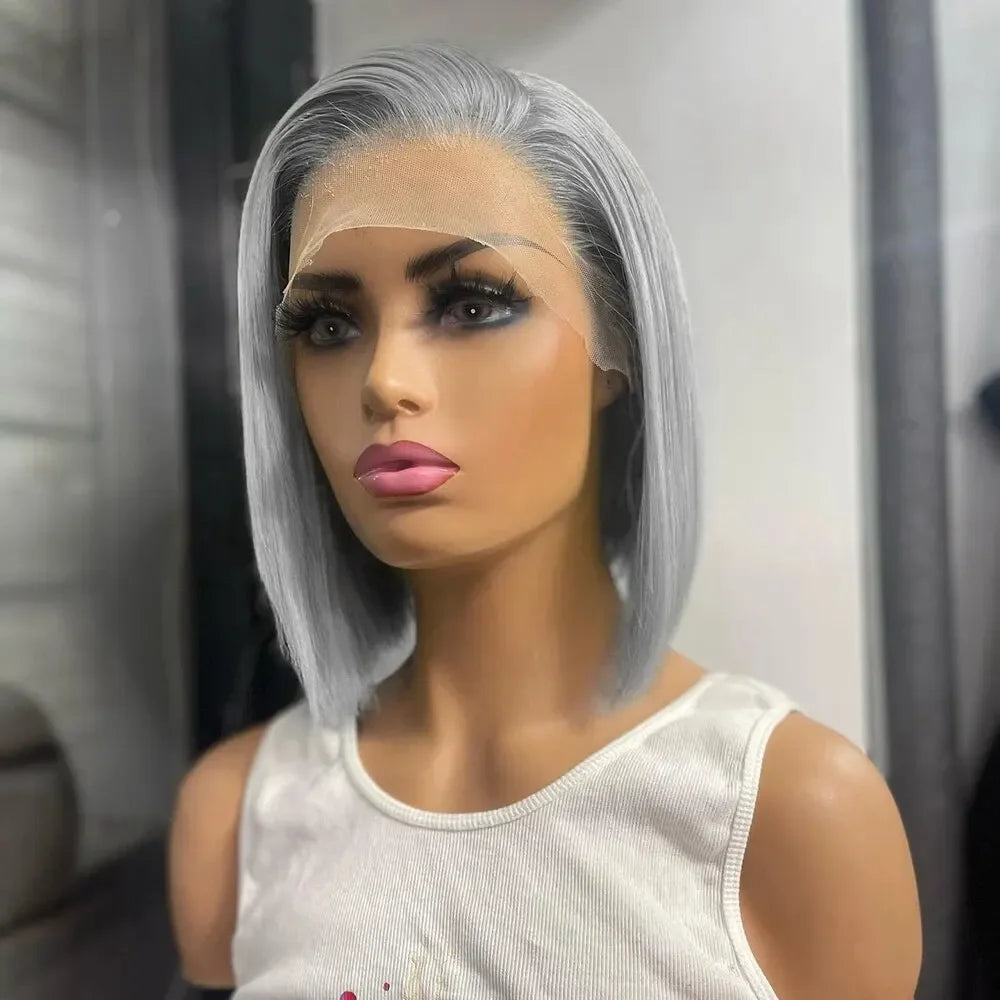 Sliver Grey Short Bob Human Hair Wigs