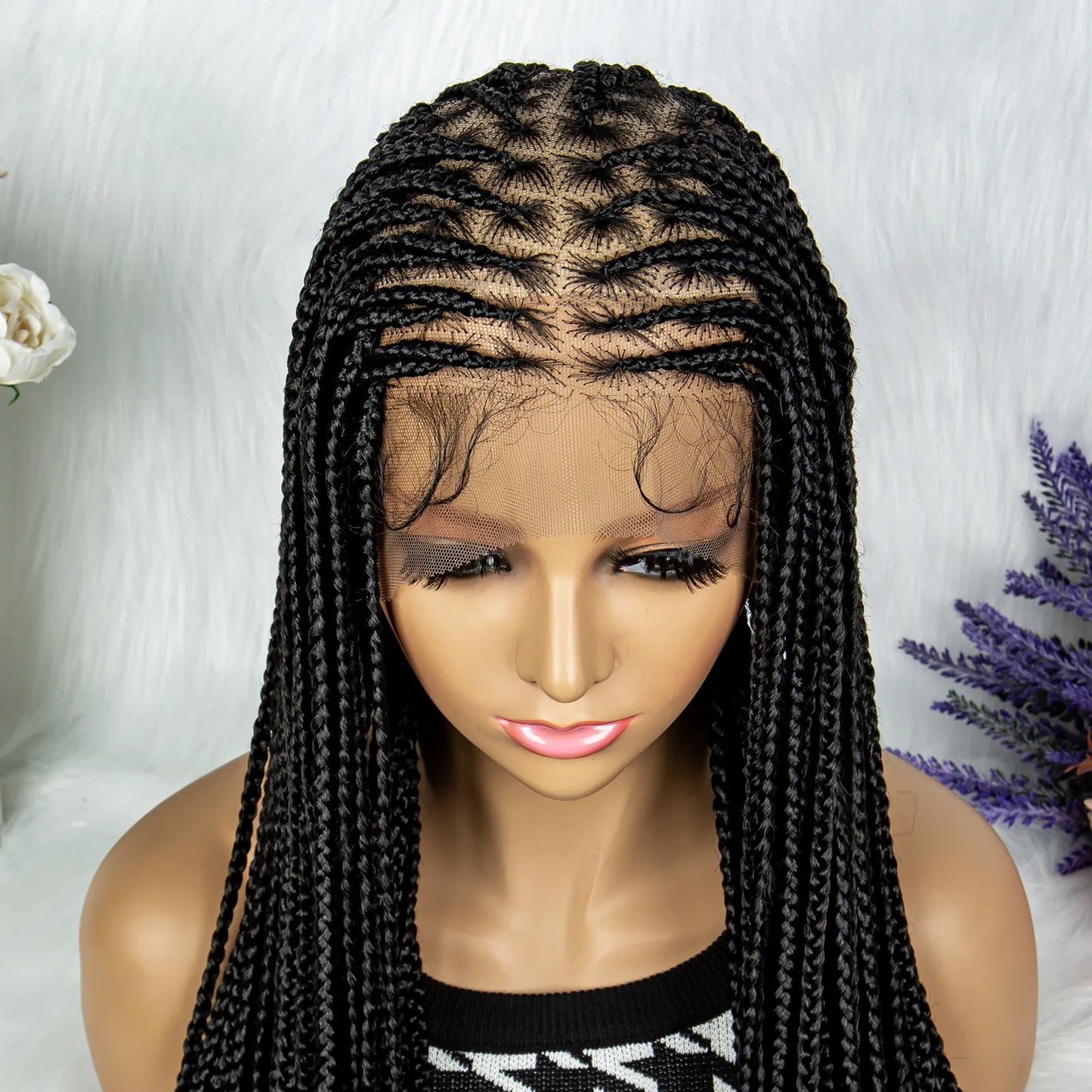 Synthetic Transparent HD Full Lace Braided Wigs Knotless Box Cornrow