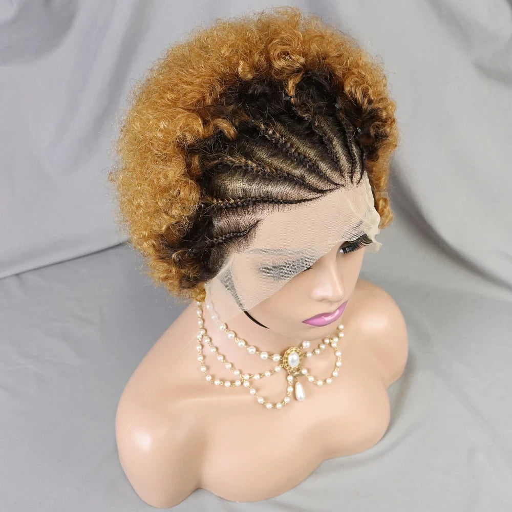 Afro Braided Hair 100% Brazilian Remy Hair 6 Inch Bouncy Curly Wig