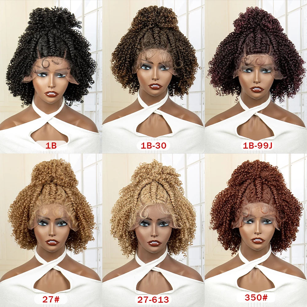 Short Synthetic Blonde Braided Wigs with Baby Hair Jerry Curly Hair Wigs Curly Bob Wig with Buns