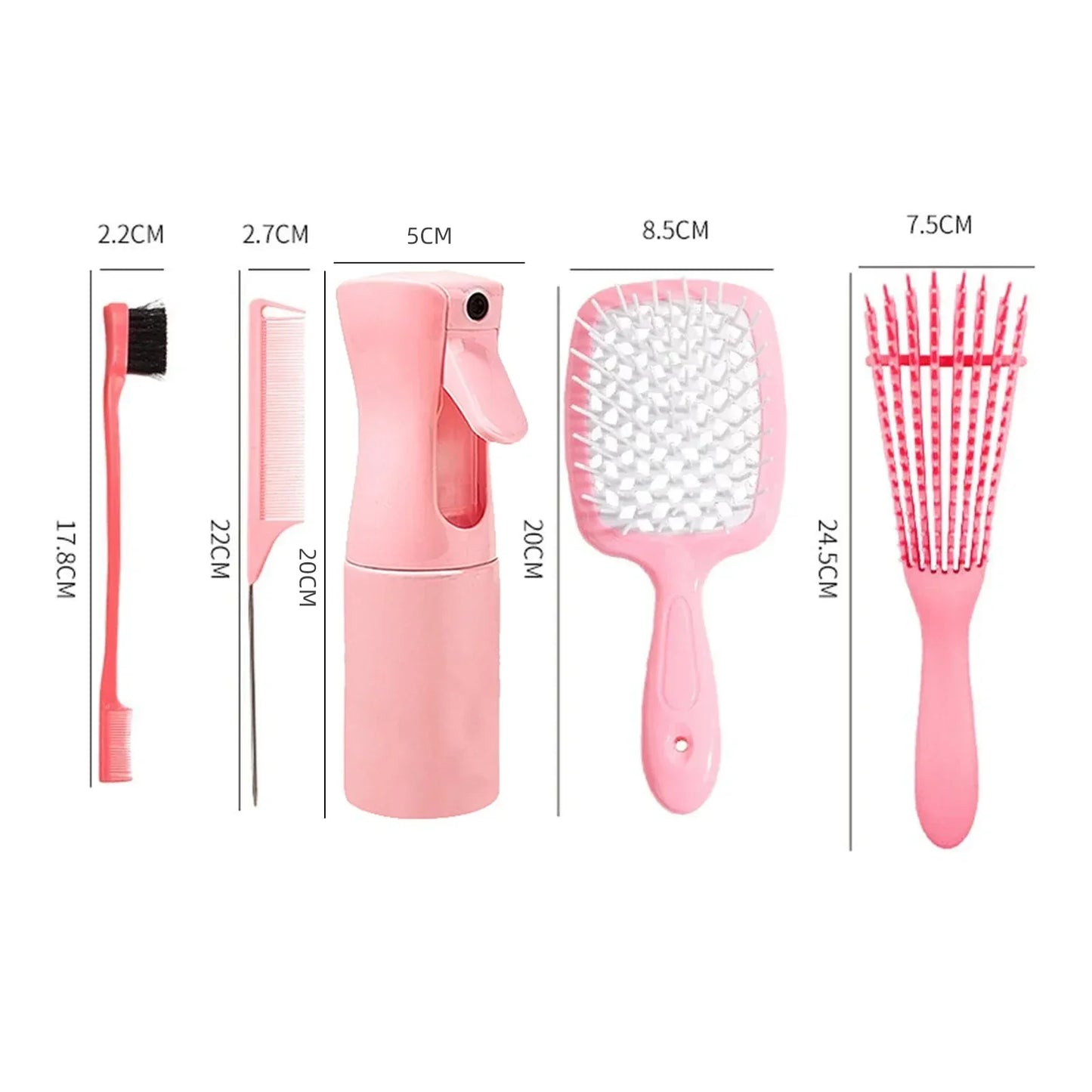 5pcs/set Detangling Hair Brush Curly Hair Curved Rat Tail Comb Set Hair Brush Barber Salon Hair Tools