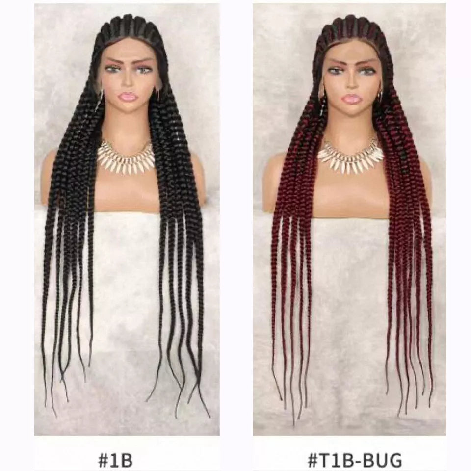 Long Synthetic 11 Braids Full Lace Wig Heat Resistant Synthetic Rough Cornrow Box Braided - Supreme Lush Hair