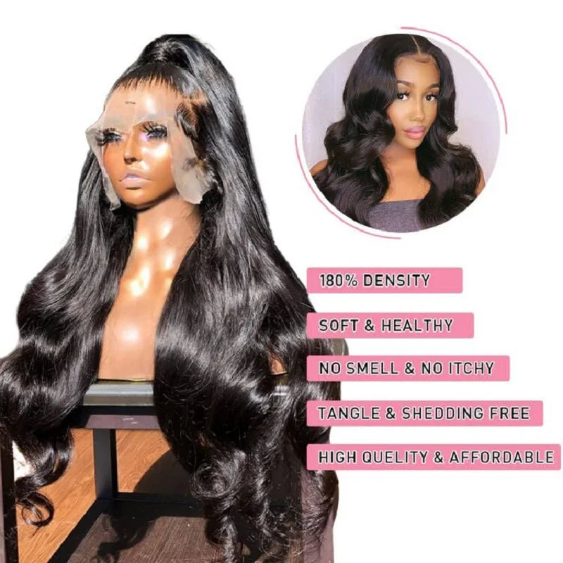 Body Wave Wig Transparent Lace 100% Human Hair Beached Knots Pre Plucked Bling Remy 13x4 Lace Frontal Wig Human Hair Wigs