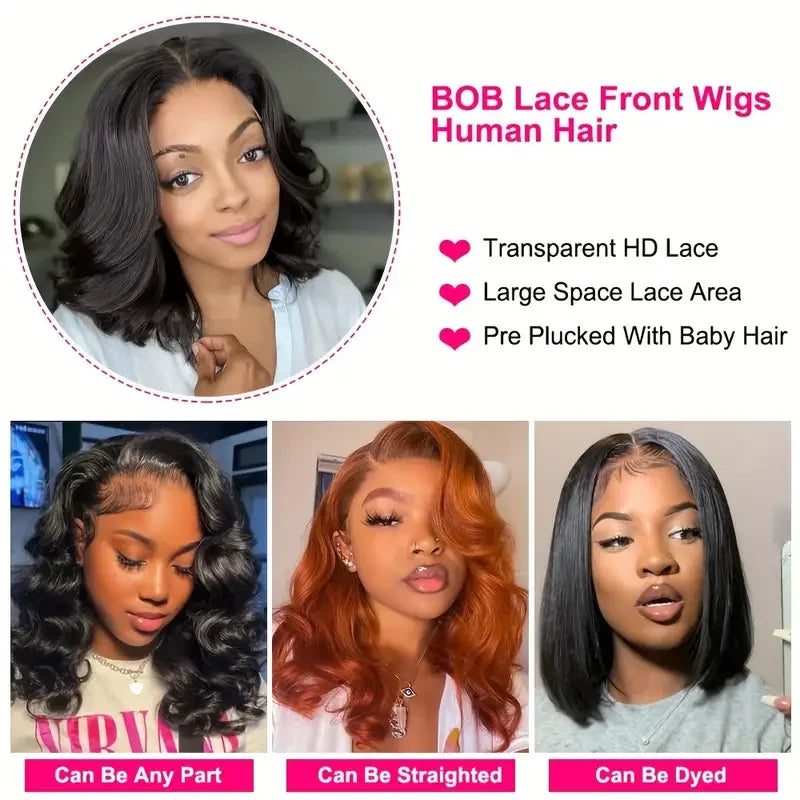 Pelucas De Cabello 100% Humano Body Wave Short Bob Wig HD Transparent Lace Front Human Hair Wigs Loose Wave Closure Glueless Wig