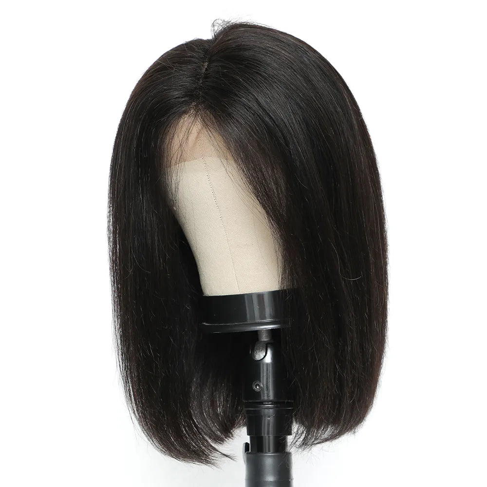 Transparent Lace Frontal Short Bob Wig Glue less Remy Straight Natural Hair