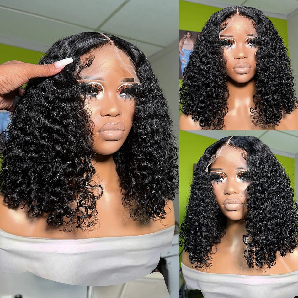 Deep Wave Short Bob T Part Lace Frontal Wig Human Hair Pre plucked Baby Hair