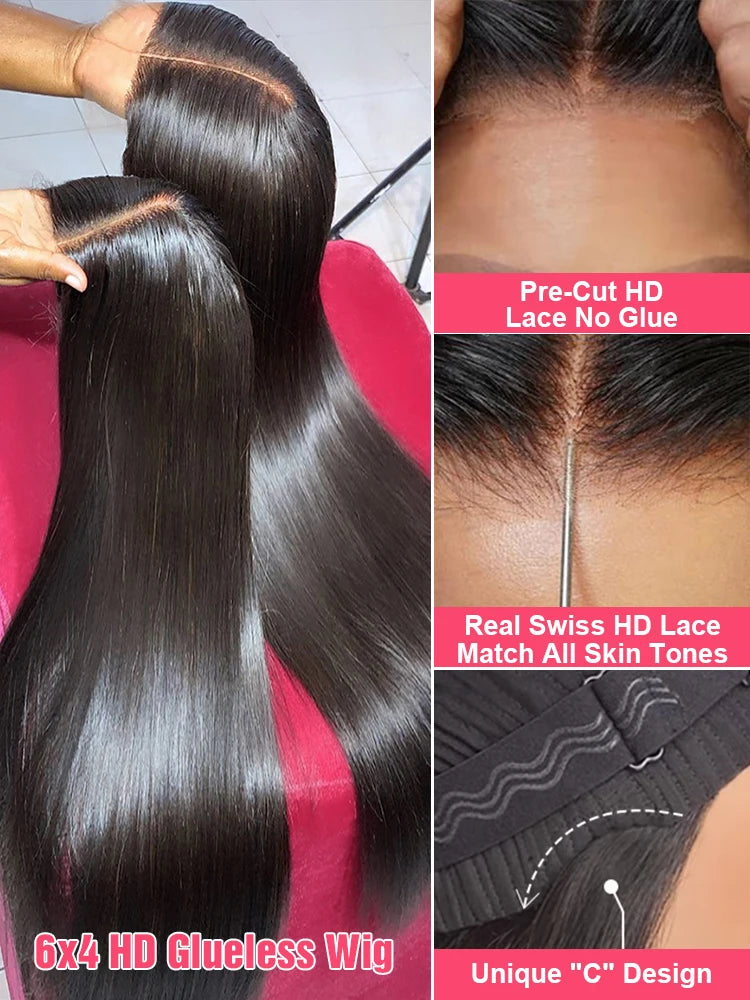 Pre plucked Glueless Straight 13x6 HD Human Hair Wigs