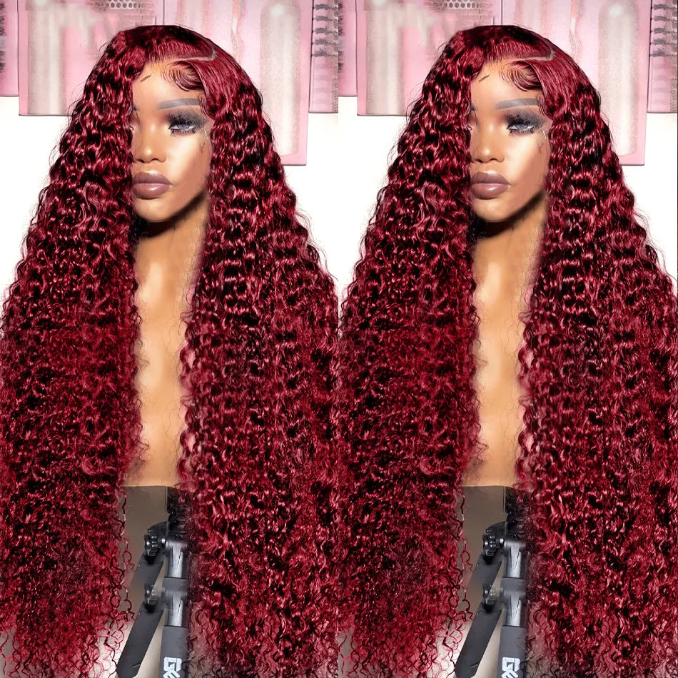 Curly Burgundy 13x6 HD Lace Frontal Wig Human Hair Brazilian Deep Wave