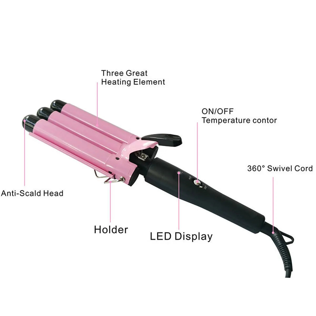 Professional Ceramic Three Tube Curler Portable Beach Wave Water Ripple Shaped Curler Portable Lazy Curler DIY Hairstyle Tool