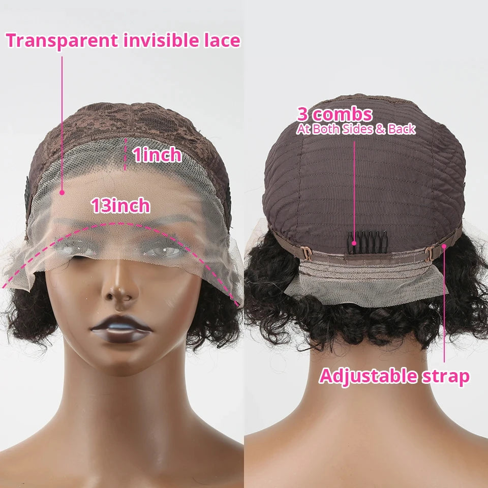 Glueless Deep Wave Short Pixie Cut Curly Lace Front Wig